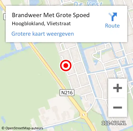 Locatie op kaart van de 112 melding: Brandweer Met Grote Spoed Naar Hoogblokland, Vlietstraat op 1 juli 2022 04:11