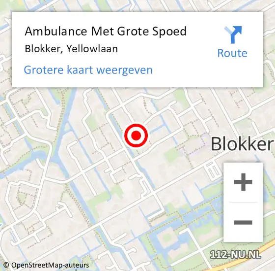 Locatie op kaart van de 112 melding: Ambulance Met Grote Spoed Naar Blokker, Yellowlaan op 1 juli 2022 04:34