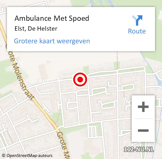 Locatie op kaart van de 112 melding: Ambulance Met Spoed Naar Elst, De Helster op 1 juli 2022 06:24