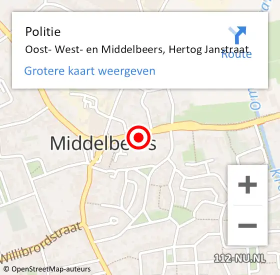 Locatie op kaart van de 112 melding: Politie Oost- West- en Middelbeers, Hertog Janstraat op 1 juli 2022 06:47