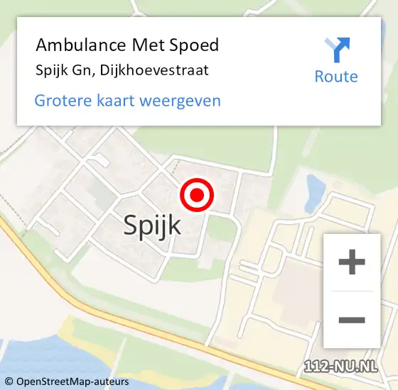 Locatie op kaart van de 112 melding: Ambulance Met Spoed Naar Spijk Gn, Dijkhoevestraat op 1 juli 2022 08:16