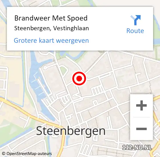 Locatie op kaart van de 112 melding: Brandweer Met Spoed Naar Steenbergen, Vestinghlaan op 1 juli 2022 08:28