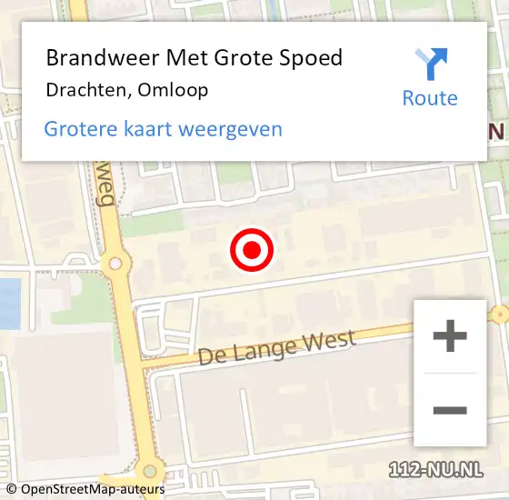 Locatie op kaart van de 112 melding: Brandweer Met Grote Spoed Naar Drachten, Omloop op 1 juli 2022 08:46