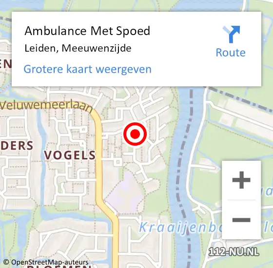 Locatie op kaart van de 112 melding: Ambulance Met Spoed Naar Leiden, Meeuwenzijde op 1 juli 2022 09:34