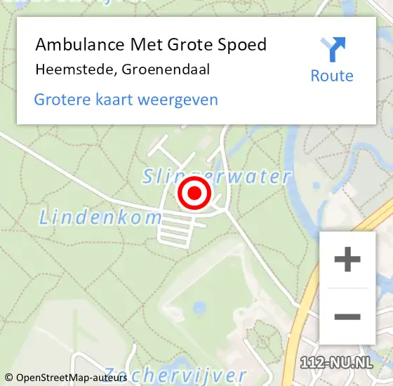 Locatie op kaart van de 112 melding: Ambulance Met Grote Spoed Naar Heemstede, Groenendaal op 1 juli 2022 09:51