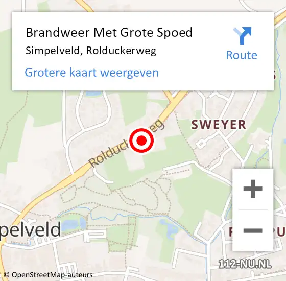 Locatie op kaart van de 112 melding: Brandweer Met Grote Spoed Naar Simpelveld, Rolduckerweg op 1 juli 2022 11:12