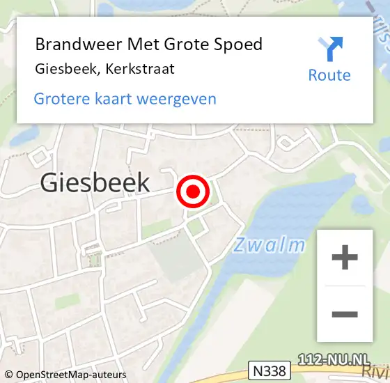 Locatie op kaart van de 112 melding: Brandweer Met Grote Spoed Naar Giesbeek, Kerkstraat op 1 juli 2022 11:18