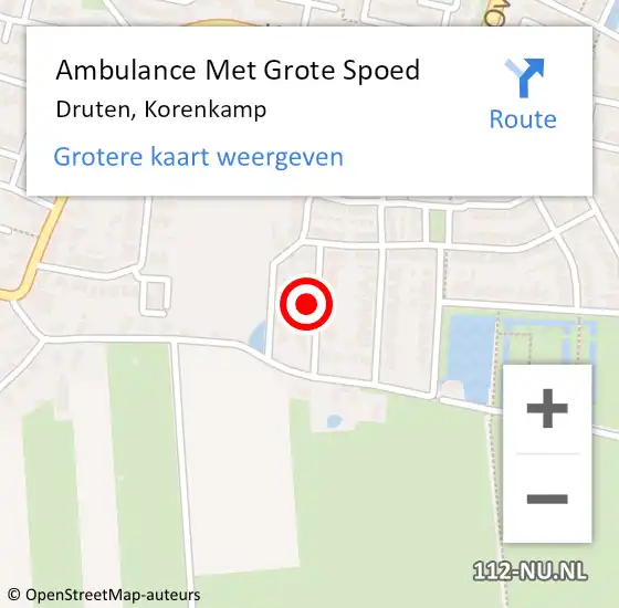 Locatie op kaart van de 112 melding: Ambulance Met Grote Spoed Naar Druten, Korenkamp op 1 juli 2022 11:25