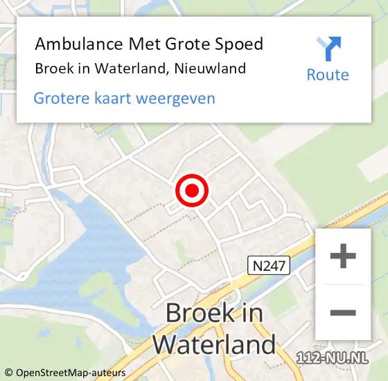 Locatie op kaart van de 112 melding: Ambulance Met Grote Spoed Naar Broek in Waterland, Nieuwland op 1 juli 2022 11:33