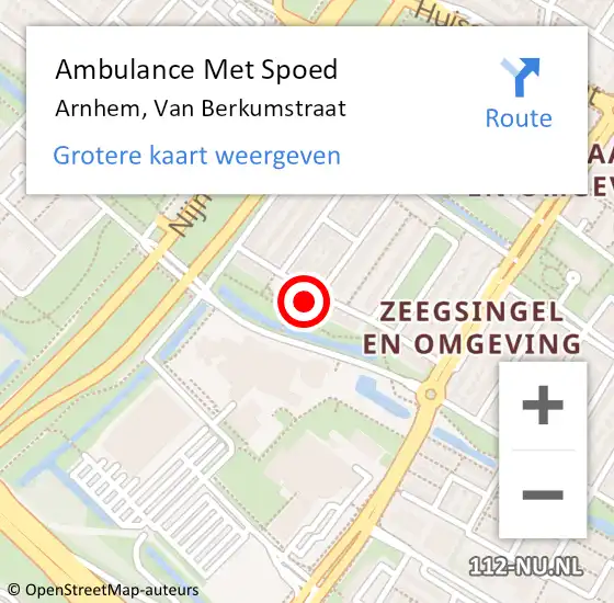 Locatie op kaart van de 112 melding: Ambulance Met Spoed Naar Arnhem, Van Berkumstraat op 1 juli 2022 11:54