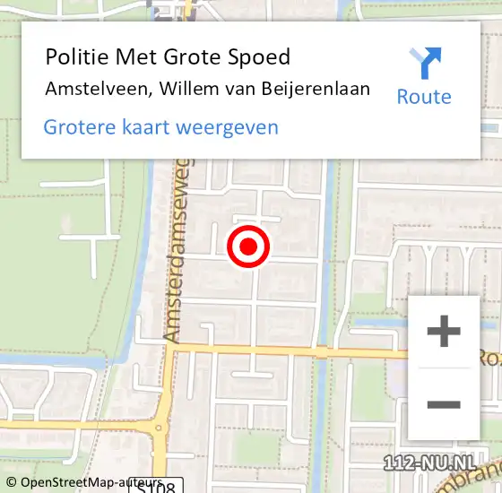 Locatie op kaart van de 112 melding: Politie Met Grote Spoed Naar Amstelveen, Willem van Beijerenlaan op 1 juli 2022 12:01