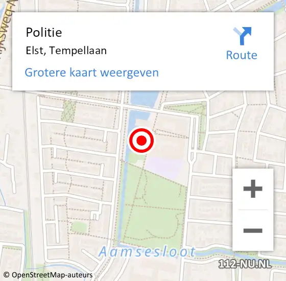 Locatie op kaart van de 112 melding: Politie Elst, Tempellaan op 1 juli 2022 12:02