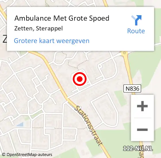 Locatie op kaart van de 112 melding: Ambulance Met Grote Spoed Naar Zetten, Sterappel op 1 juli 2022 12:03