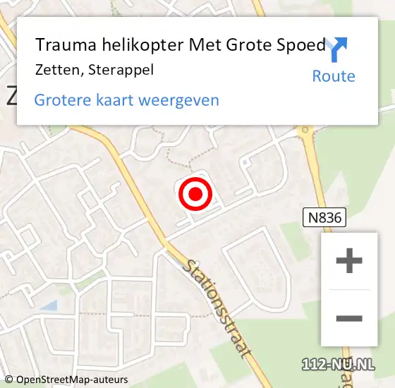 Locatie op kaart van de 112 melding: Trauma helikopter Met Grote Spoed Naar Zetten, Sterappel op 1 juli 2022 12:03