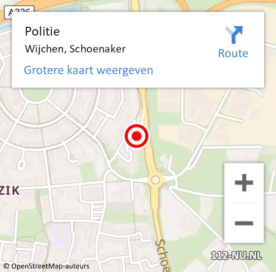 Locatie op kaart van de 112 melding: Politie Wijchen, Schoenaker op 1 juli 2022 12:10