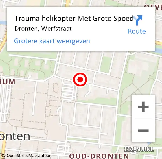 Locatie op kaart van de 112 melding: Trauma helikopter Met Grote Spoed Naar Dronten, Werfstraat op 1 juli 2022 12:23