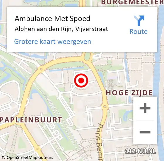 Locatie op kaart van de 112 melding: Ambulance Met Spoed Naar Alphen aan den Rijn, Vijverstraat op 1 juli 2022 12:24