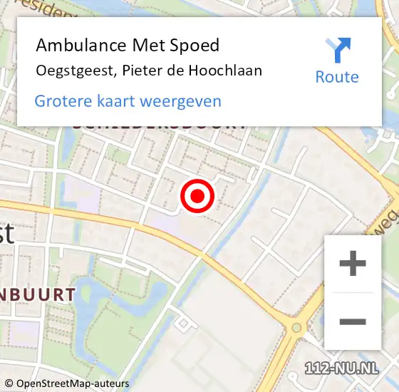 Locatie op kaart van de 112 melding: Ambulance Met Spoed Naar Oegstgeest, Pieter de Hoochlaan op 1 juli 2022 12:53