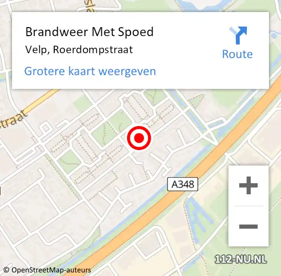 Locatie op kaart van de 112 melding: Brandweer Met Spoed Naar Velp, Roerdompstraat op 1 juli 2022 12:58