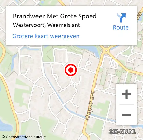 Locatie op kaart van de 112 melding: Brandweer Met Grote Spoed Naar Westervoort, Waemelslant op 1 juli 2022 13:12