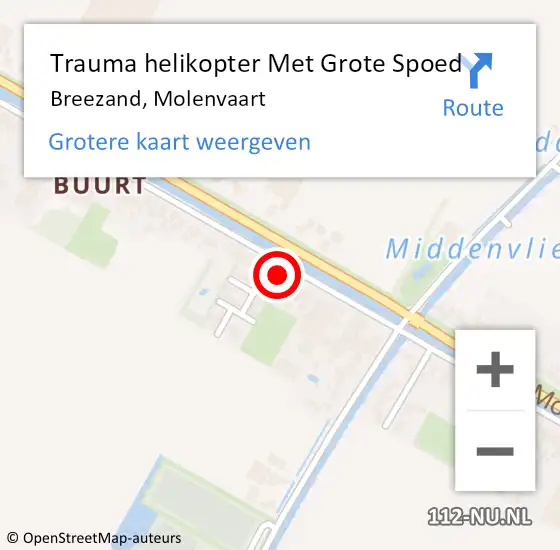 Locatie op kaart van de 112 melding: Trauma helikopter Met Grote Spoed Naar Breezand, Molenvaart op 1 juli 2022 13:58