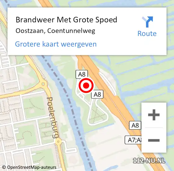 Locatie op kaart van de 112 melding: Brandweer Met Grote Spoed Naar Oostzaan, Coentunnelweg op 1 juli 2022 14:04