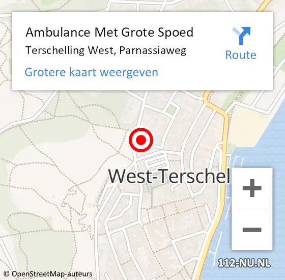 Locatie op kaart van de 112 melding: Ambulance Met Grote Spoed Naar Terschelling West, Parnassiaweg op 21 juli 2014 22:13