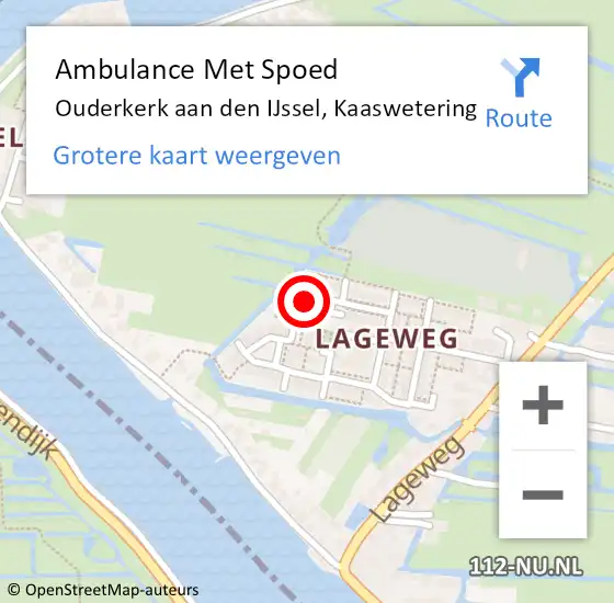 Locatie op kaart van de 112 melding: Ambulance Met Spoed Naar Ouderkerk aan den IJssel, Kaaswetering op 1 juli 2022 14:29