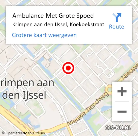 Locatie op kaart van de 112 melding: Ambulance Met Grote Spoed Naar Krimpen aan den IJssel, Koekoekstraat op 1 juli 2022 14:37