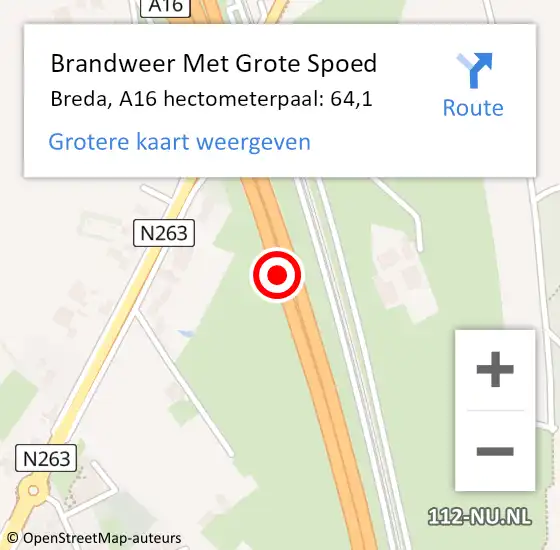 Locatie op kaart van de 112 melding: Brandweer Met Grote Spoed Naar Breda, A16 hectometerpaal: 64,1 op 1 juli 2022 14:39