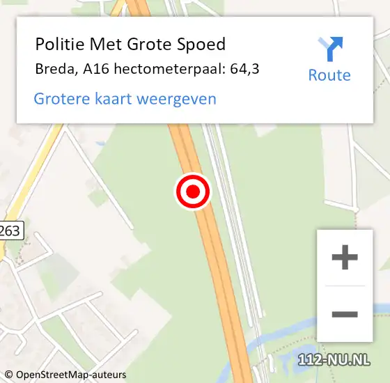 Locatie op kaart van de 112 melding: Politie Met Grote Spoed Naar Breda, A16 hectometerpaal: 64,3 op 1 juli 2022 14:39