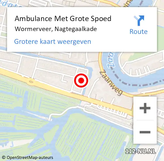 Locatie op kaart van de 112 melding: Ambulance Met Grote Spoed Naar Wormerveer, Nagtegaalkade op 21 juli 2014 22:21