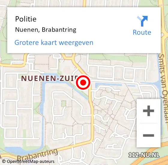 Locatie op kaart van de 112 melding: Politie Nuenen, Brabantring op 1 juli 2022 15:38