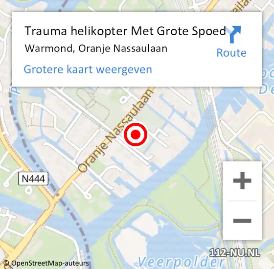Locatie op kaart van de 112 melding: Trauma helikopter Met Grote Spoed Naar Warmond, Oranje Nassaulaan op 1 juli 2022 15:52