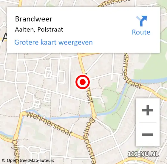 Locatie op kaart van de 112 melding: Brandweer Aalten, Polstraat op 1 juli 2022 15:54