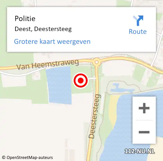 Locatie op kaart van de 112 melding: Politie Deest, Deestersteeg op 1 juli 2022 16:04