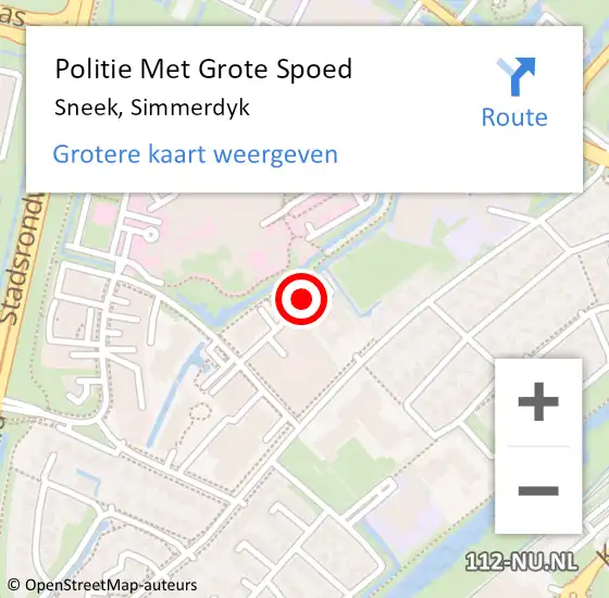 Locatie op kaart van de 112 melding: Politie Met Grote Spoed Naar Sneek, Simmerdyk op 1 juli 2022 16:07