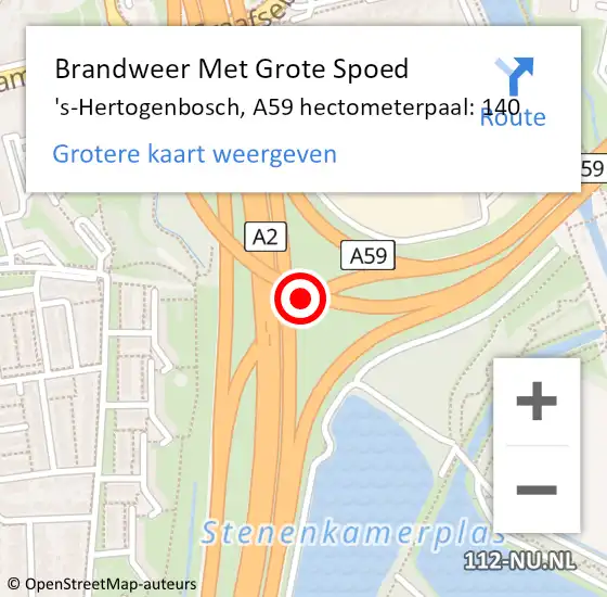 Locatie op kaart van de 112 melding: Brandweer Met Grote Spoed Naar 's-Hertogenbosch, A59 hectometerpaal: 140 op 1 juli 2022 16:19