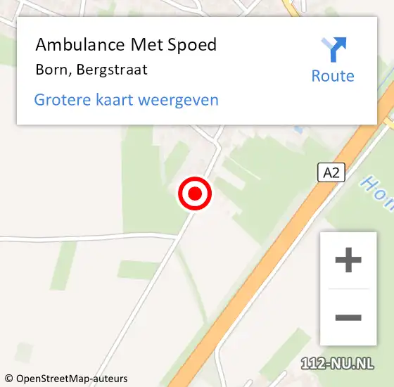 Locatie op kaart van de 112 melding: Ambulance Met Spoed Naar Born, Bergstraat op 21 juli 2014 22:33