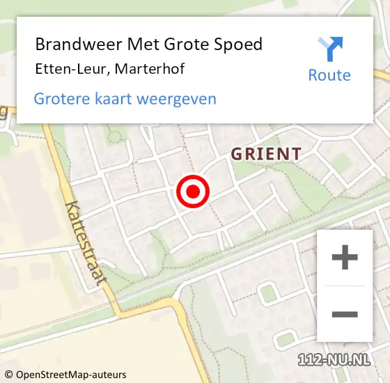 Locatie op kaart van de 112 melding: Brandweer Met Grote Spoed Naar Etten-Leur, Marterhof op 1 juli 2022 16:23