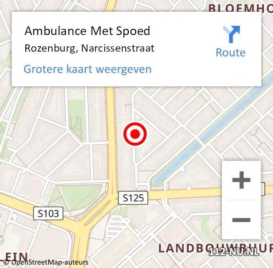 Locatie op kaart van de 112 melding: Ambulance Met Spoed Naar Rozenburg, Narcissenstraat op 1 juli 2022 16:40