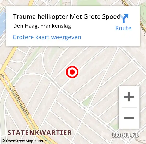 Locatie op kaart van de 112 melding: Trauma helikopter Met Grote Spoed Naar Den Haag, Frankenslag op 1 juli 2022 16:41