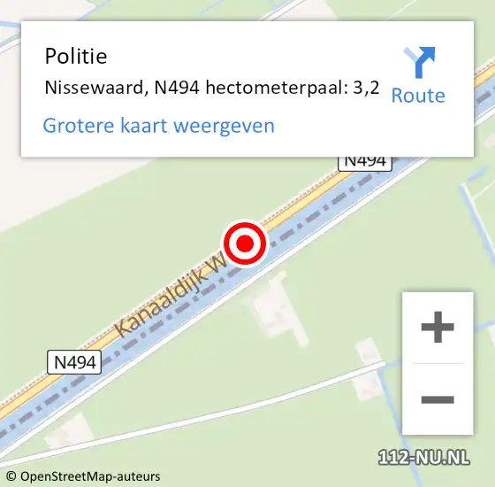 Locatie op kaart van de 112 melding: Politie Nissewaard, N494 hectometerpaal: 3,2 op 1 juli 2022 16:52