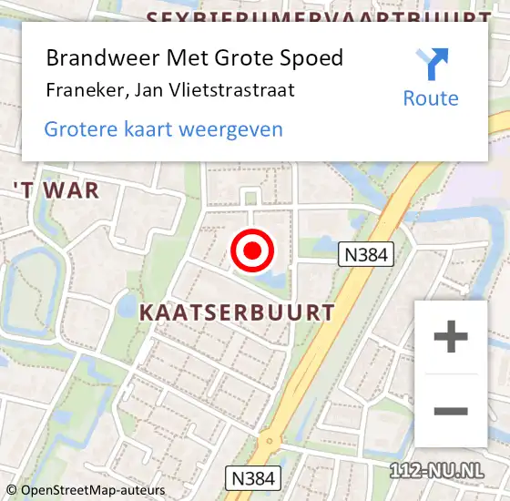 Locatie op kaart van de 112 melding: Brandweer Met Grote Spoed Naar Franeker, Jan Vlietstrastraat op 21 juli 2014 22:43