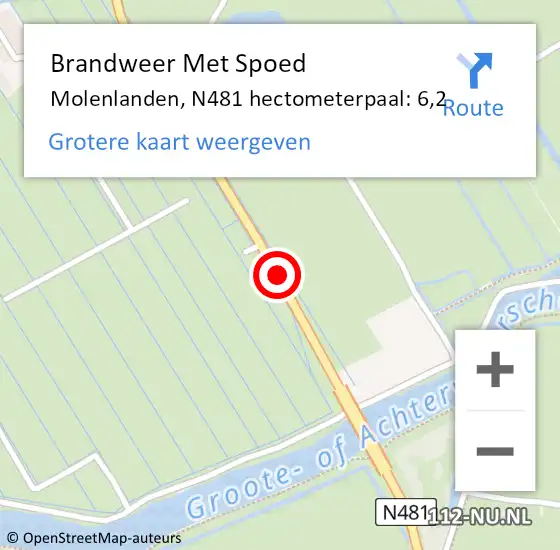 Locatie op kaart van de 112 melding: Brandweer Met Spoed Naar Molenlanden, N481 hectometerpaal: 6,2 op 1 juli 2022 17:06