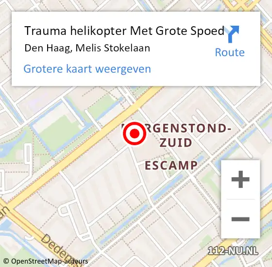 Locatie op kaart van de 112 melding: Trauma helikopter Met Grote Spoed Naar Den Haag, Melis Stokelaan op 1 juli 2022 17:19