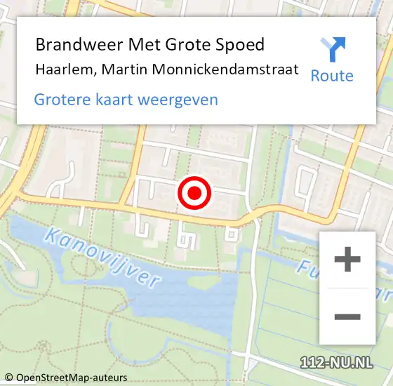 Locatie op kaart van de 112 melding: Brandweer Met Grote Spoed Naar Haarlem, Martin Monnickendamstraat op 1 juli 2022 17:35