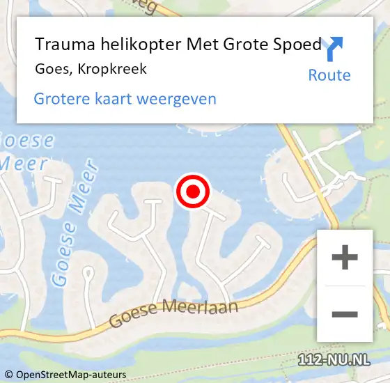 Locatie op kaart van de 112 melding: Trauma helikopter Met Grote Spoed Naar Goes, Kropkreek op 1 juli 2022 17:40