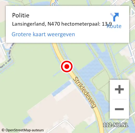 Locatie op kaart van de 112 melding: Politie Lansingerland, N470 hectometerpaal: 13,9 op 1 juli 2022 17:46