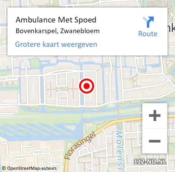 Locatie op kaart van de 112 melding: Ambulance Met Spoed Naar Bovenkarspel, Zwanebloem op 1 juli 2022 18:05